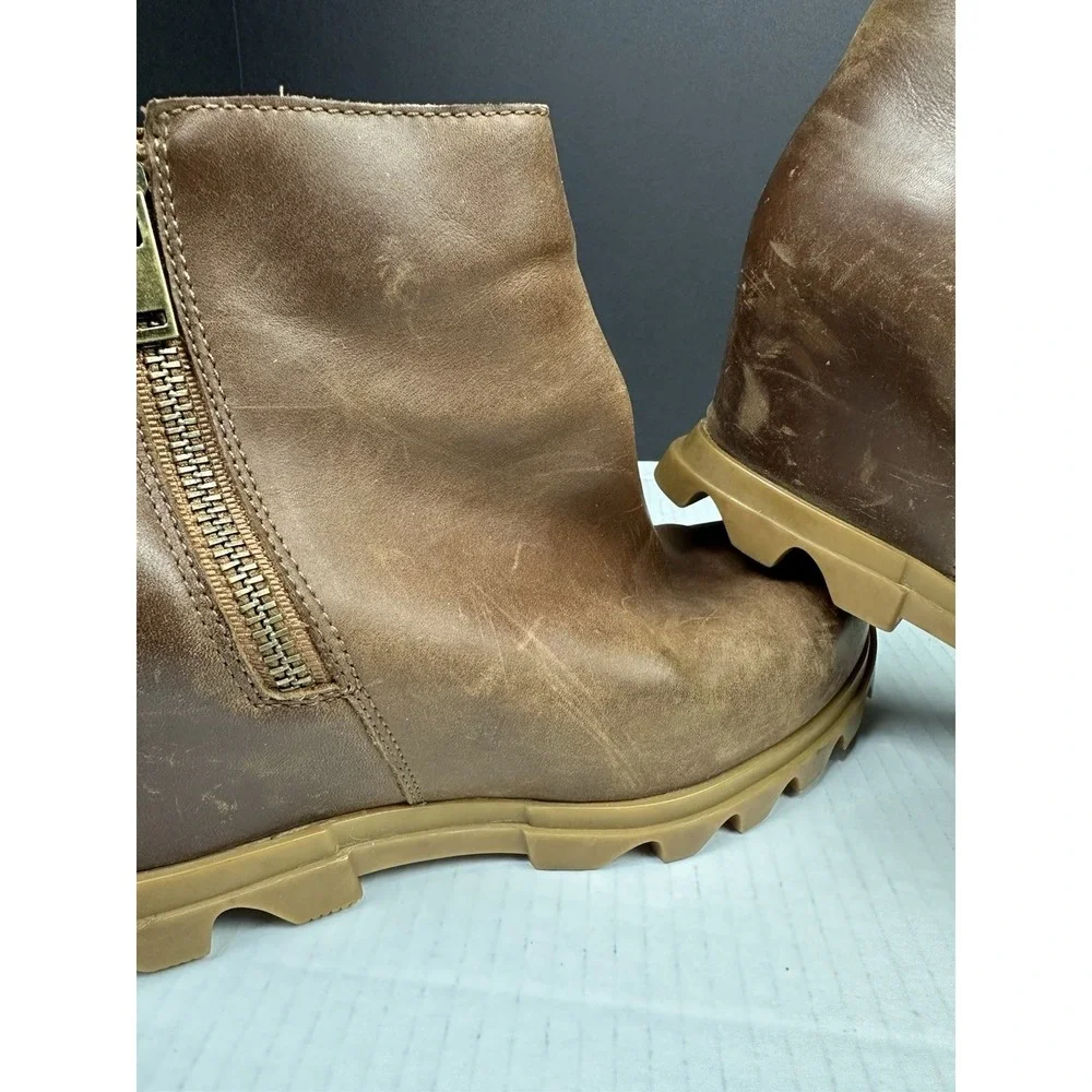 Sorel Joan Arctic Wedge III Chelsea Boots Women's 10.5 Brown Leather Round Toe